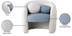 Acadia Boucle Fabric / Faux Leather / Engineered Wood / Foam Contemporary Blue Faux Leather / Cream Boucle Fabric Accent Chair - 33.5" W x 30.5" D x 30" H