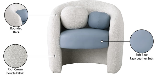 Acadia Boucle Fabric / Faux Leather / Engineered Wood / Foam Contemporary Blue Faux Leather / Cream Boucle Fabric Accent Chair - 33.5" W x 30.5" D x 30" H