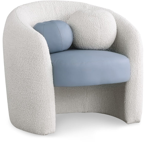 Acadia Boucle Fabric / Faux Leather / Engineered Wood / Foam Contemporary Blue Faux Leather / Cream Boucle Fabric Accent Chair - 33.5" W x 30.5" D x 30" H