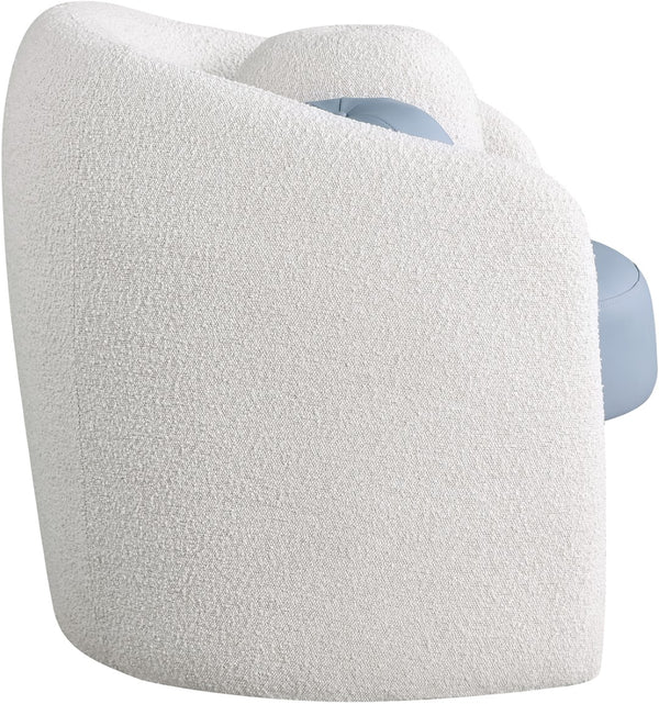 Acadia Boucle Fabric / Faux Leather / Engineered Wood / Foam Contemporary Blue Faux Leather / Cream Boucle Fabric Accent Chair - 33.5" W x 30.5" D x 30" H