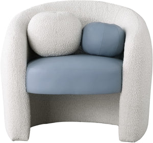 Acadia Boucle Fabric / Faux Leather / Engineered Wood / Foam Contemporary Blue Faux Leather / Cream Boucle Fabric Accent Chair - 33.5" W x 30.5" D x 30" H
