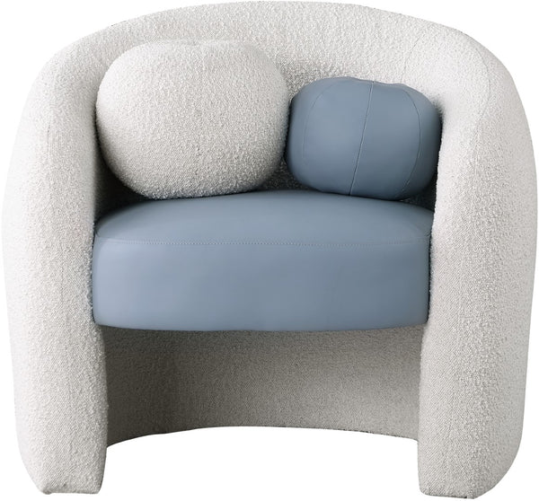 Acadia Boucle Fabric / Faux Leather / Engineered Wood / Foam Contemporary Blue Faux Leather / Cream Boucle Fabric Accent Chair - 33.5" W x 30.5" D x 30" H