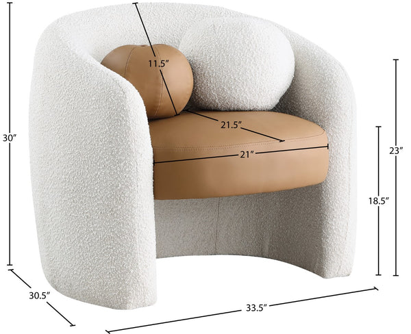 Acadia Boucle Fabric / Faux Leather / Engineered Wood / Foam Contemporary Cognac Faux Leather / Cream Boucle Fabric Accent Chair - 33.5" W x 30.5" D x 30" H