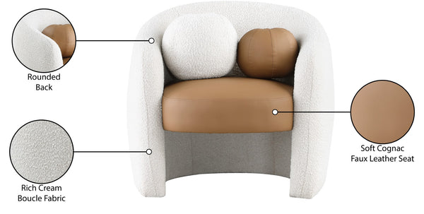 Acadia Boucle Fabric / Faux Leather / Engineered Wood / Foam Contemporary Cognac Faux Leather / Cream Boucle Fabric Accent Chair - 33.5" W x 30.5" D x 30" H