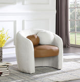 Acadia Boucle Fabric / Faux Leather / Engineered Wood / Foam Contemporary Cognac Faux Leather / Cream Boucle Fabric Accent Chair - 33.5" W x 30.5" D x 30" H