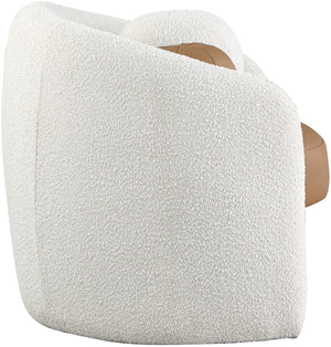 Acadia Boucle Fabric / Faux Leather / Engineered Wood / Foam Contemporary Cognac Faux Leather / Cream Boucle Fabric Accent Chair - 33.5" W x 30.5" D x 30" H