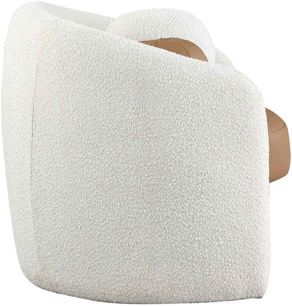 Acadia Boucle Fabric / Faux Leather / Engineered Wood / Foam Contemporary Cognac Faux Leather / Cream Boucle Fabric Accent Chair - 33.5" W x 30.5" D x 30" H