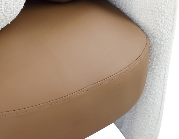 Acadia Boucle Fabric / Faux Leather / Engineered Wood / Foam Contemporary Cognac Faux Leather / Cream Boucle Fabric Accent Chair - 33.5" W x 30.5" D x 30" H