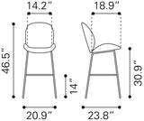 Zuo Modern Miles 100% Polyurethane, Plywood, Steel Modern Commercial Grade Barstool Black 100% Polyurethane, Plywood, Steel