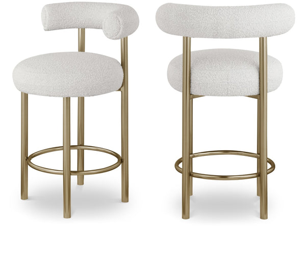 Bordeaux Boucle Fabric / Iron / Wood / Foam Contemporary Cream Boucle Fabric Stool - 23" W x 22" D x 35.5" H