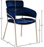 Yara Velvet / Iron / Foam Contemporary Navy Velvet Dining Chair - 22.5" W x 25.5" D x 34.5" H