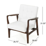 Marcola Mid Century Modern Faux Leather Club Chair with Wood Frame, White and Dark Espresso Noble House