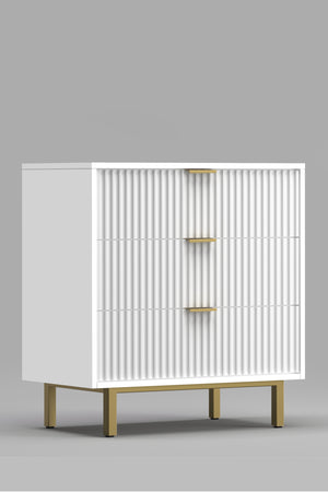 Casey Small Chest - Elegant White Mahogany Storage with Gold Accents, Fully Assembled & Stylish!