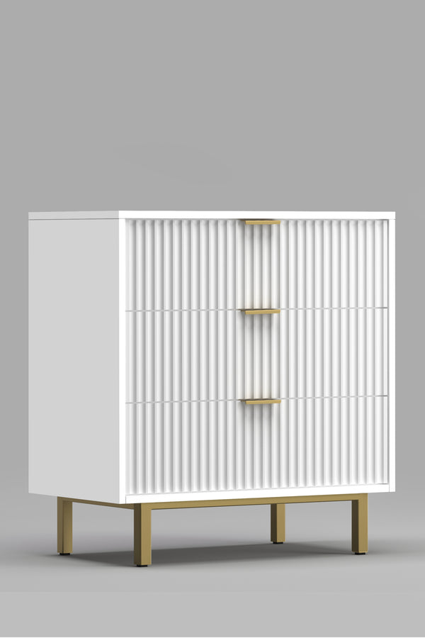 Casey Small Chest - Elegant White Mahogany Storage with Gold Accents, Fully Assembled & Stylish!