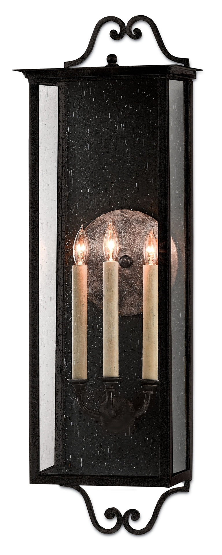 Giatti Large Outdoor Wall Sconce - Weather-Resistant Midnight Finish, Seeded Glass, Durable Design