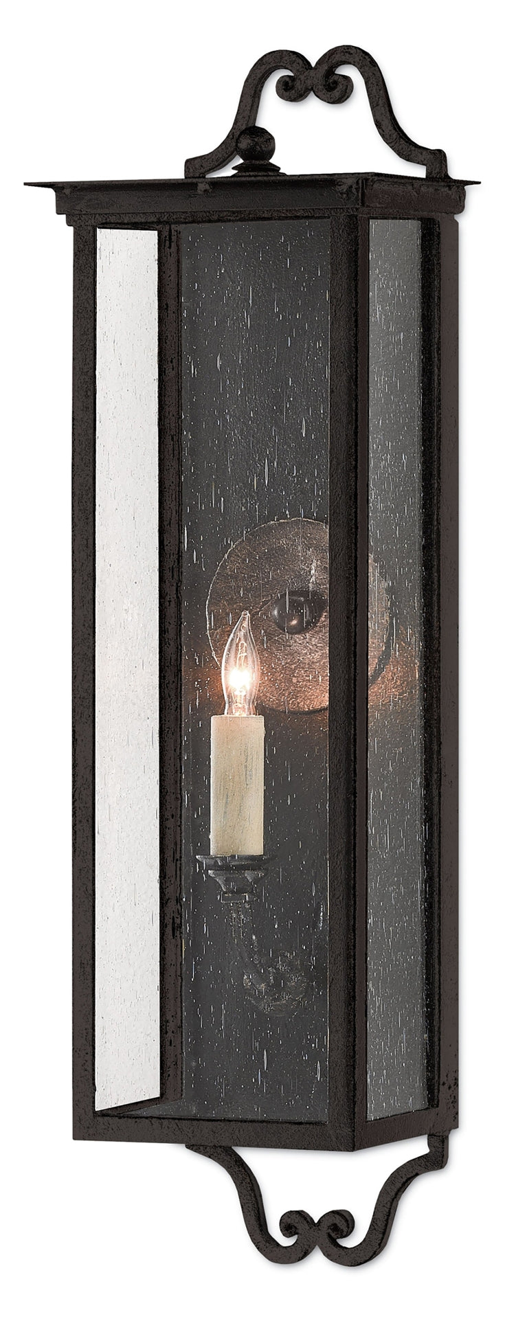 Giatti Small Outdoor Wall Sconce - Weather-Resistant, Stylish Midnight Finish with Seeded Glass Design