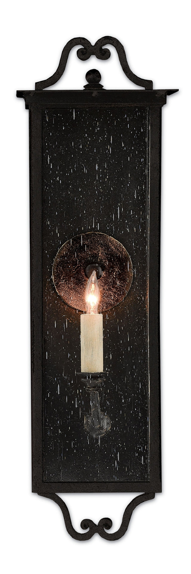 Giatti Small Outdoor Wall Sconce - Weather-Resistant, Stylish Midnight Finish with Seeded Glass Design