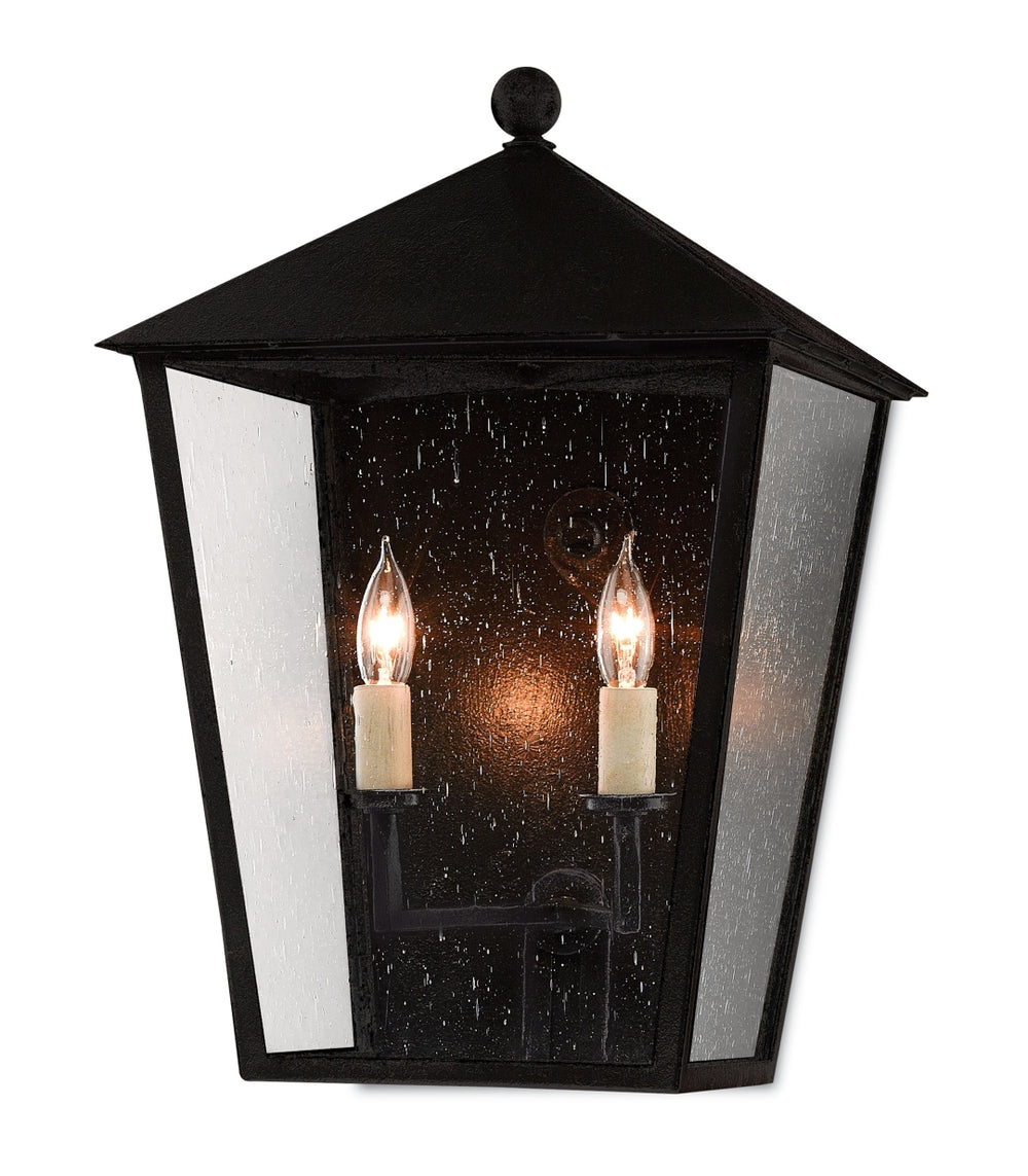 Bening Medium Outdoor Wall Sconce - Weather-Resistant, Stylish Black Light with Seeded Glass Design