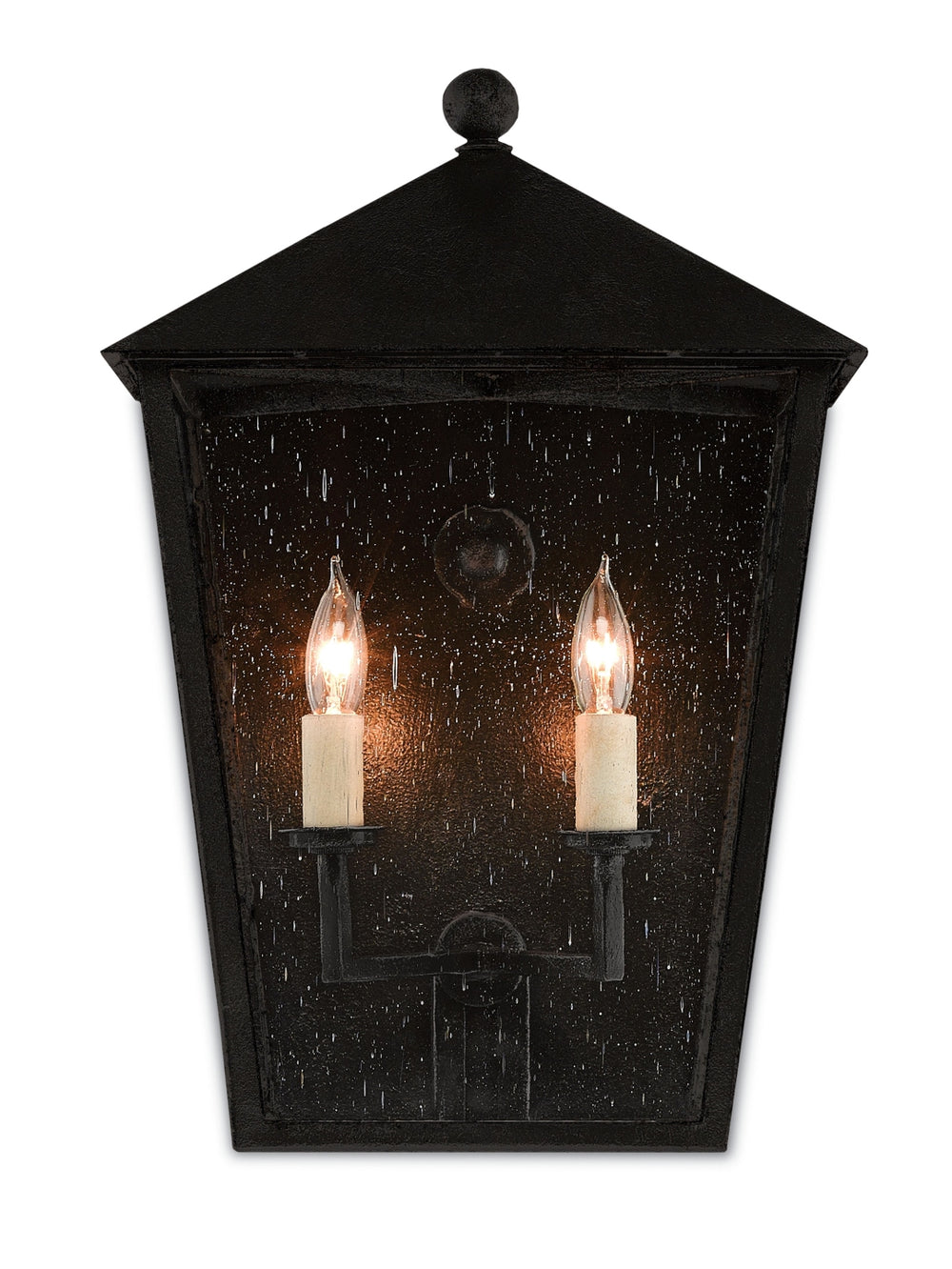 Bening Medium Outdoor Wall Sconce - Weather-Resistant, Stylish Black Light with Seeded Glass Design