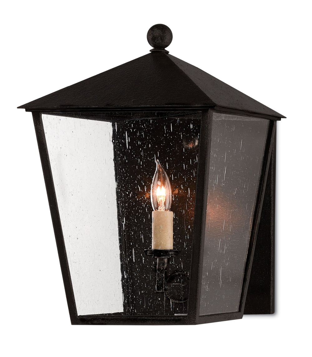 Bening Small Outdoor Wall Sconce - Elegant Midnight Finish, Weather-Resistant, Seeded Glass Design