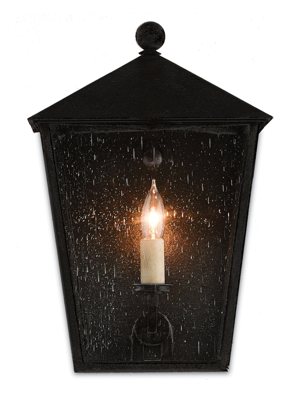 Bening Small Outdoor Wall Sconce - Elegant Midnight Finish, Weather-Resistant, Seeded Glass Design