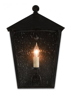 Bening Small Outdoor Wall Sconce - Elegant Midnight Finish, Weather-Resistant, Seeded Glass Design