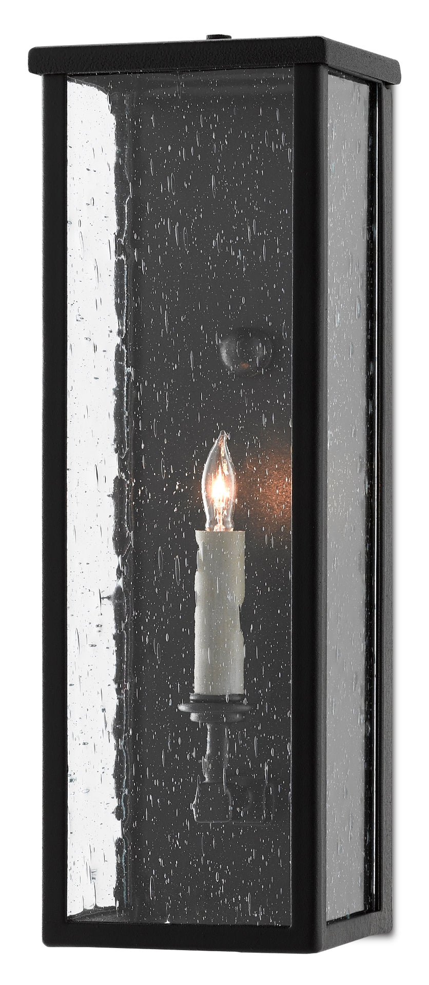 Tanzy Small Outdoor Wall Sconce – Weather-Resistant Black Fixture with Seeded Glass & 5-Year Finish Guarantee