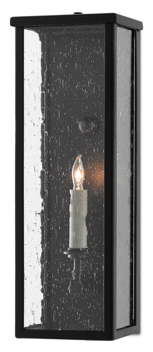 Tanzy Small Outdoor Wall Sconce – Weather-Resistant Black Fixture with Seeded Glass & 5-Year Finish Guarantee