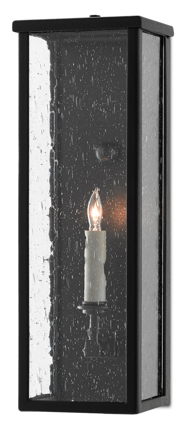 Tanzy Small Outdoor Wall Sconce – Weather-Resistant Black Fixture with Seeded Glass & 5-Year Finish Guarantee