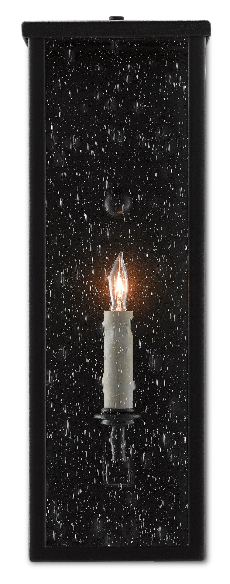 Tanzy Small Outdoor Wall Sconce – Weather-Resistant Black Fixture with Seeded Glass & 5-Year Finish Guarantee