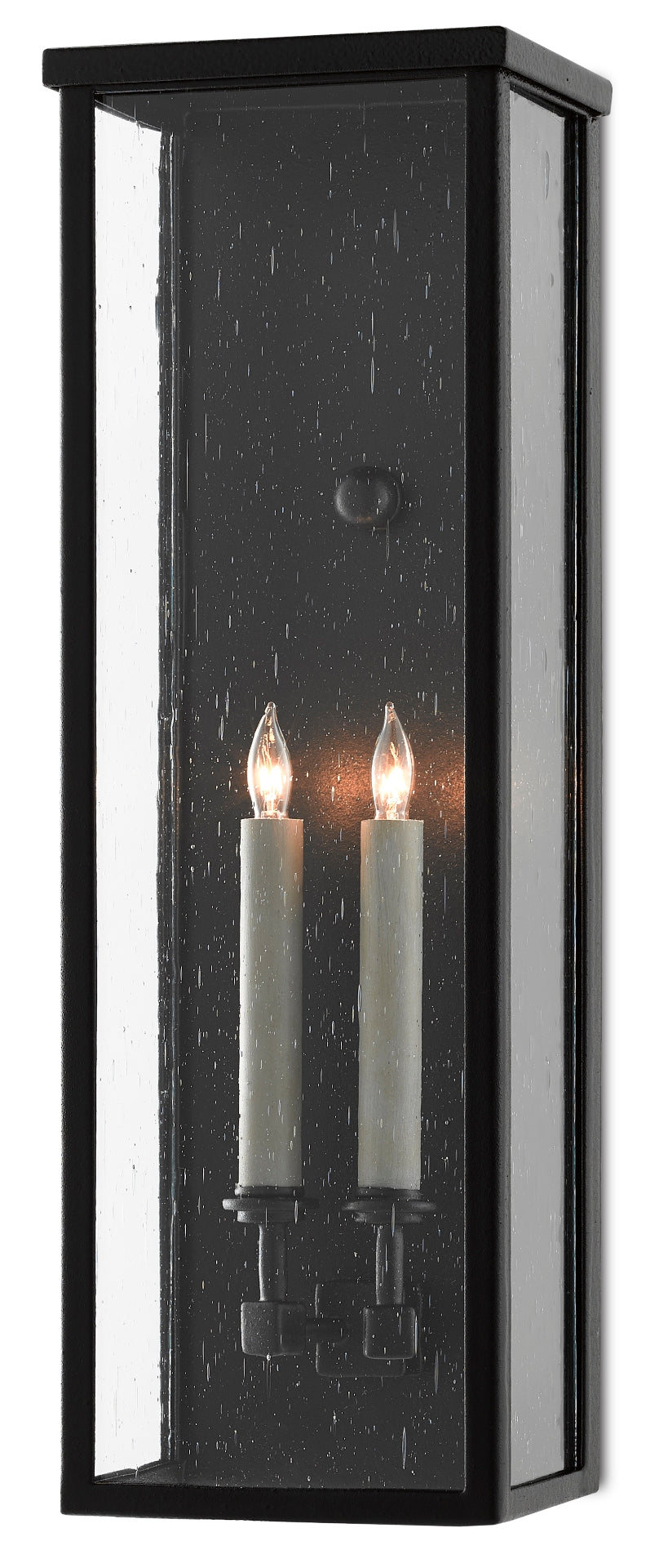 Tanzy Medium Outdoor Wall Sconce - Stylish Midnight Finish, Weather-Resistant, Seeded Glass Design