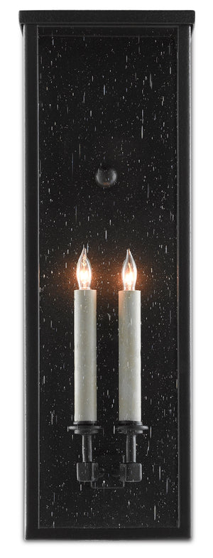 Tanzy Medium Outdoor Wall Sconce - Stylish Midnight Finish, Weather-Resistant, Seeded Glass Design