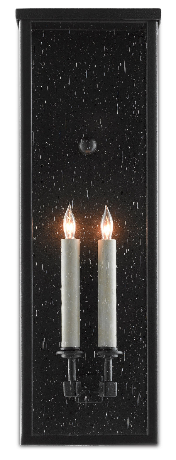 Tanzy Medium Outdoor Wall Sconce - Stylish Midnight Finish, Weather-Resistant, Seeded Glass Design