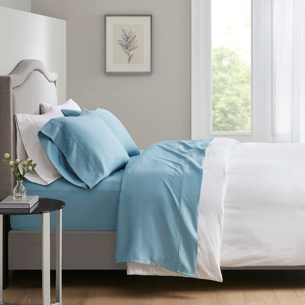 700 Thread Count Casual 60% Cotton 35% Polyester 5% Lyocell Triblend Antimicrobial Sheet Set in Blue
