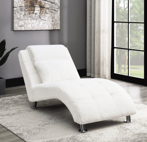 Modern Faux Fur Accent Chaise with Tufted Contoured Seat and Stylish Silver Legs for Cozy Lounge