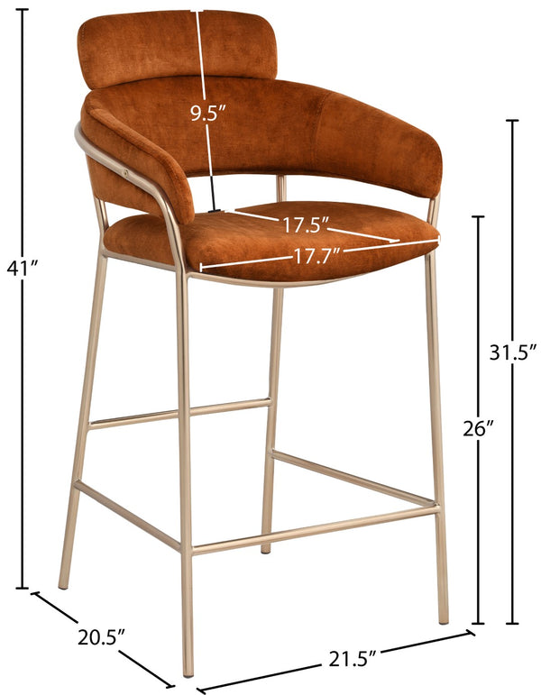 Yara Velvet / Iron / Foam Contemporary Cognac Velvet Counter Stool - 21.5" W x 20.5" D x 41" H