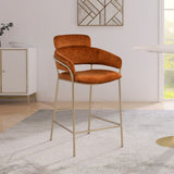 Yara Velvet / Iron / Foam Contemporary Cognac Velvet Counter Stool - 21.5" W x 20.5" D x 41" H