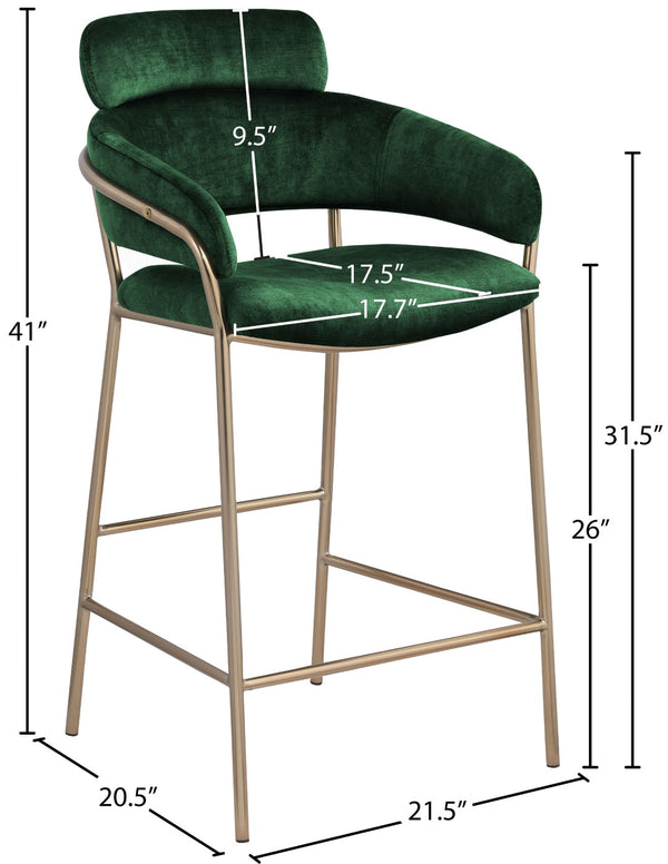 Yara Velvet / Iron / Foam Contemporary Green Velvet Counter Stool - 21.5" W x 20.5" D x 41" H