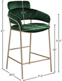 Yara Velvet / Iron / Foam Contemporary Green Velvet Counter Stool - 21.5" W x 20.5" D x 41" H