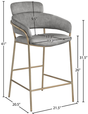Yara Velvet / Iron / Foam Contemporary Grey Velvet Counter Stool - 21.5" W x 20.5" D x 41" H