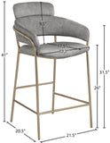 Yara Velvet / Iron / Foam Contemporary Grey Velvet Counter Stool - 21.5" W x 20.5" D x 41" H