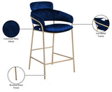 Yara Velvet / Iron / Foam Contemporary Navy Velvet Counter Stool - 21.5" W x 20.5" D x 41" H