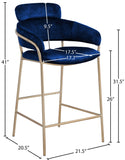 Yara Velvet / Iron / Foam Contemporary Navy Velvet Counter Stool - 21.5" W x 20.5" D x 41" H