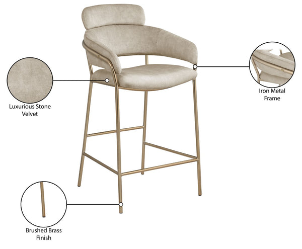 Yara Velvet / Iron / Foam Contemporary Stone Velvet Counter Stool - 21.5" W x 20.5" D x 41" H