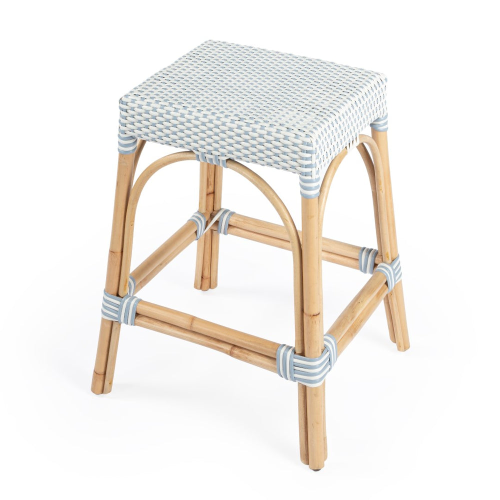 Butler Specialty Robias  24.5" Twilight Blue & White Rectangular Rattan Counter Stool 5513194