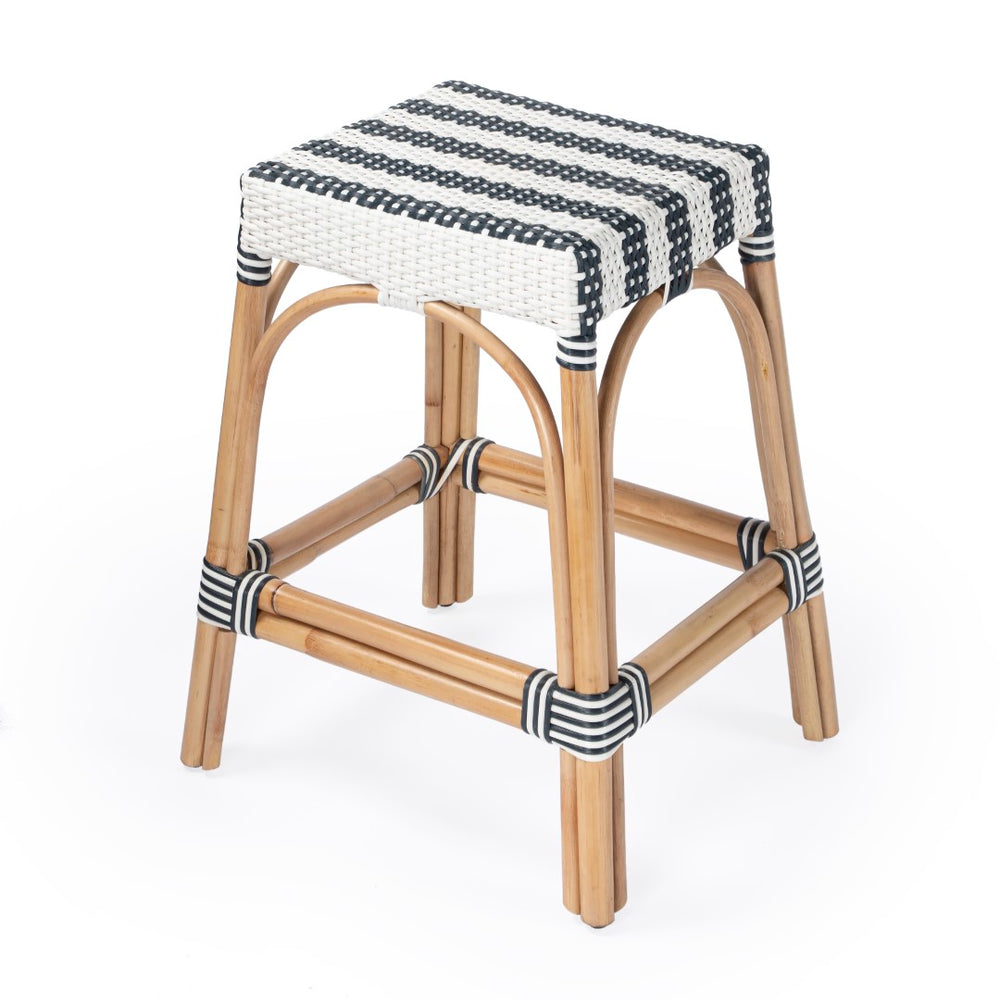 Butler Specialty Robias  24.5" Navy & White Rectangular Rattan Counter Stool 5513372