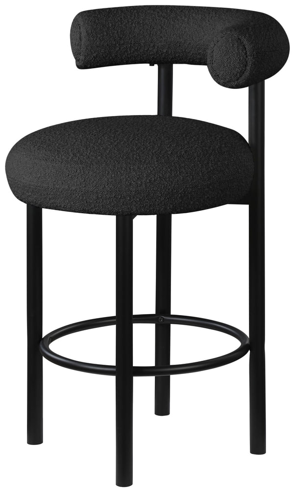 Bordeaux Boucle Fabric / Iron / Wood / Foam Contemporary Black Boucle Fabric Stool - 23" W x 22" D x 35.5" H