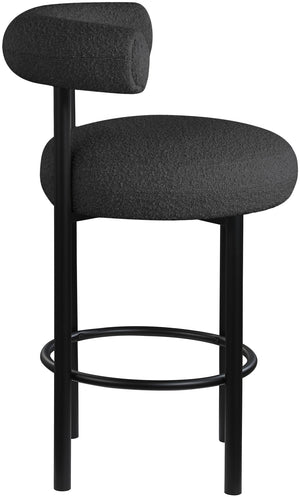 Bordeaux Boucle Fabric / Iron / Wood / Foam Contemporary Black Boucle Fabric Stool - 23" W x 22" D x 35.5" H