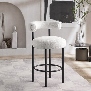 Bordeaux Boucle Fabric / Iron / Wood / Foam Contemporary Cream Boucle Fabric Stool - 23" W x 22" D x 35.5" H