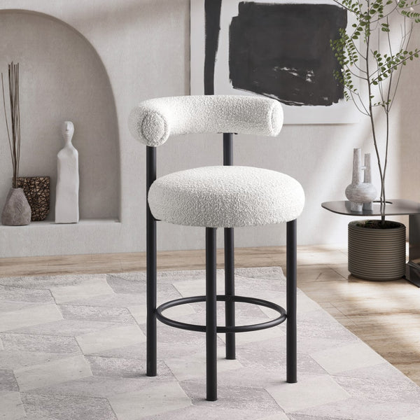 Bordeaux Boucle Fabric / Iron / Wood / Foam Contemporary Cream Boucle Fabric Stool - 23" W x 22" D x 35.5" H